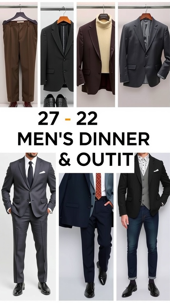 Stylish Dinner Outfit Ideas for Men Collage of various stylish dinner outfits for men.